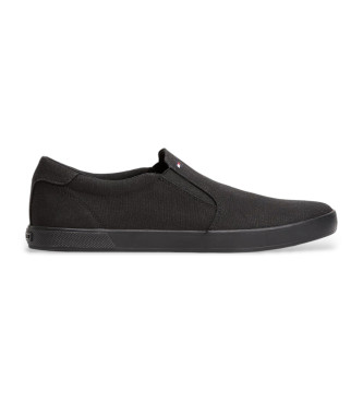Tommy Hilfiger para hombre. FM0FM00597 Zapatillas sin cordones con logo en relieve negro (44), Plano, Ninguno, Casual