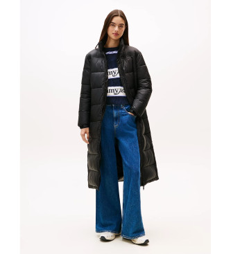 Tommy Jeans para mujer. DW0DW21614 Abrigo acolchado largo con capucha negro (S), Casual, Nylon