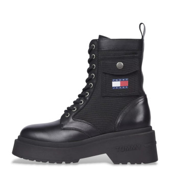 Tommy Jeansvoor vrouwen. EN0EN02636 Chunky Combat leren enkellaarsjes zwart (41), Leer, 5 tot 8 cm, Ritssluiting, Casual