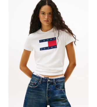 Tommy Jeans para mujer. DW0DW22562 Camiseta con parche del logo blanco (S), Casual, Algodón, Manga corta