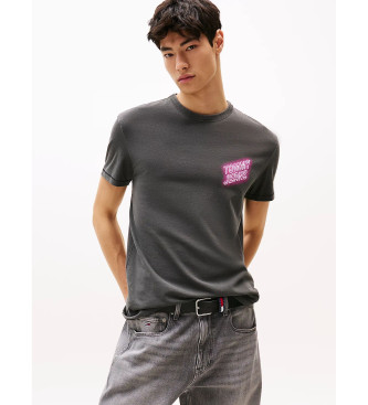 Camiseta de cuello redondo con estampado negro (S), Casual, Algodón, Manga corta