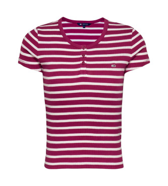 Tommy Jeans para mujer. DW0DW19502 Camiseta de manga corta slim button burdeos (M), Casual, Algodón Orgánico, Sostenible