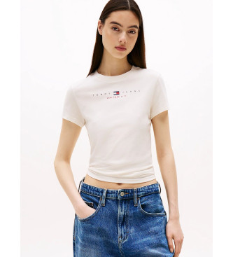 Tommy Jeans para mujer. DW0DW21422 Camiseta slim con logo lineal blanco (XS), Casual, Algodón, Manga corta