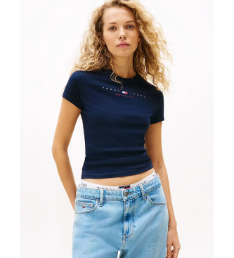 Tommy Jeans para mujer. DW0DW21422 Camiseta slim con logo lineal marino (XS), Casual, Algodón, Manga corta