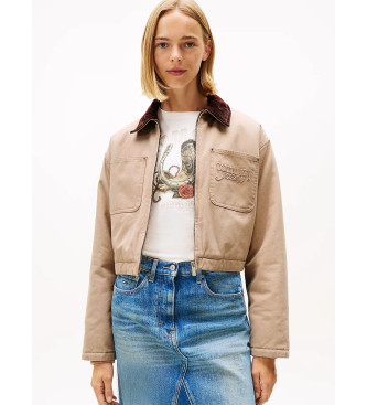 Tommy Jeans para mujer. DW0DW21665 Cazadora cropped acolchada con logo beige (S), Casual, Algodón