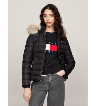 Tommy Jeans para mujer. DW0DW18312 Chaqueta con capucha de pelo sintético negro (XL), Casual, Poliéster