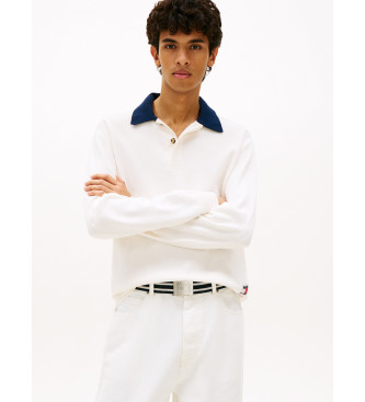 Tommy Jeans para hombre. DM0DM23055 Jersey de rugby con cuello a contraste blanco (S), Casual, Algodón, Manga larga