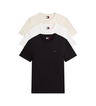 Pack de 3 camisetas extra slim con logo negro, blanco, beige (XL), Casual, Algodón, Manga corta