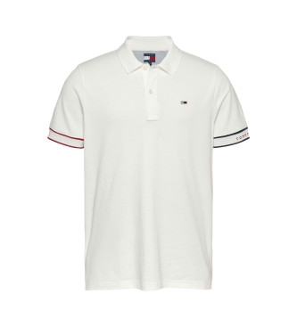 Tommy Jeans para hombre. DM0DM21306 Polo Slim Flag Cuff blanco (S), Casual, Manga corta, Algodón Orgánico, Sostenible