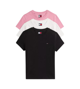 Tommy Jeans para mujer. DW0DW22175 Set de tres camisetas rosa, blanco, negro (XL), Casual, Algodón, Manga corta