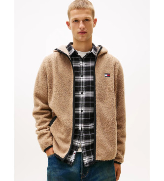 Tommy Jeans para hombre. DM0DM19224 Sudadera con capucha de peluche marrón (M), Casual, Poliéster