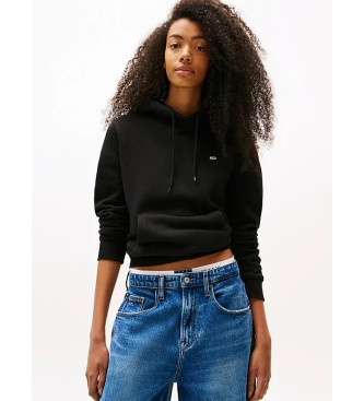 Tommy Jeans para mujer. DW0DW19958 Sudadera con capucha, logo y cordón negro (S), Casual, Algodón Orgánico, Sostenible