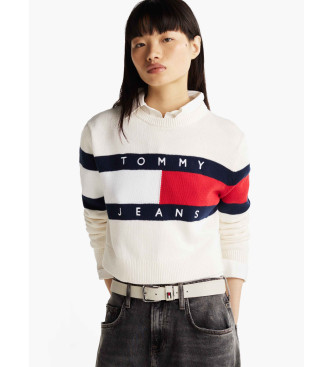 Tommy Jeans para mujer. DW0DW19335 Jersey Center Flag blanco (S), Casual, Sostenible, Algodón Reciclado