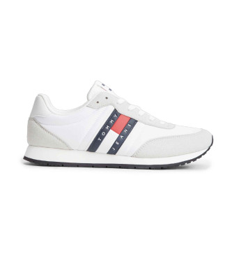 Tommy Jeans para hombre. EM0EM01709 Zapatillas con logo y mezcla de texturas blanco (43), Plano, Cordones, Casual, Sostenible, Poliéster rec