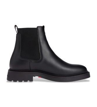 Tommy Hilfiger para hombre. FM0FM05591 Botines de Piel Chelsea ligeros negro (44), Plano, Ninguno, Casual