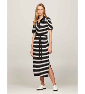 Tommy Hilfiger para mujer. WW0WW42030 Vestido tipo polo midi con raya marinera negro (M), Casual, Manga corta, Algodón Orgánico, Sostenible