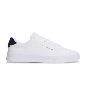 Tommy Hilfiger para hombre. FM0FM05367 Zapatillas de piel de tenis con logo blanco (40), Plano, Cordones, Casual