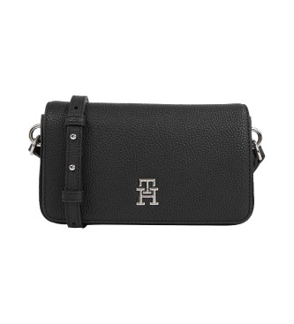 Tommy Hilfiger para mujer. AW0AW15180 Bolso bandolera TH Emblem con solapa negro (OSFA), Casual, Poliuretano