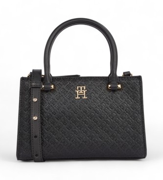 Tommy Hilfiger para mujer. AW0AW16932 Bolso tote con monogramas TH en bajo relieve negro (OSFA), Casual, Poliuretano