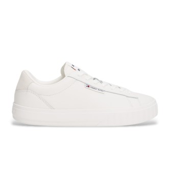 Tommy Hilfiger para mujer. EN0EN02508 Zapatillas de piel con paneles a contraste blanco (37), Plano, Cordones, Casual