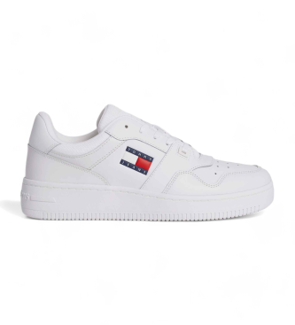 Tommy Hilfiger para hombre. EM0EM01395 Zapatillas de Piel Essential Retro Basket blanco (45), Plano, Cordones, Casual