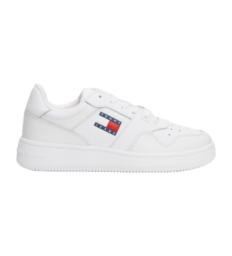 Tommy Jeans para mujer. EN0EN02505 Zapatillas de piel Retro Basket blanco (39), Plano, Cordones, Casual