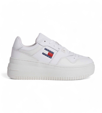 Tommy Hilfiger para mujer. EN0EN02506 Zapatillas de Piel baloncesto Essential blanco (40), Plano, Cordones, Casual