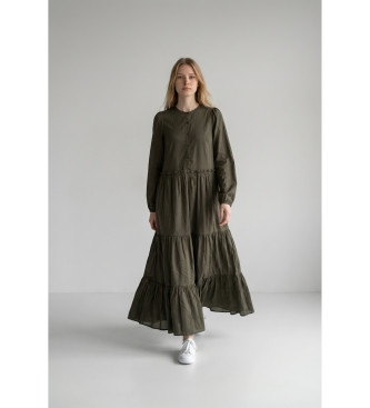 Twinset para mujer. 261TF2051 Vestido volantes verde (40), Casual, Algodón, Manga larga