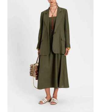 Twinset para mujer. 261TF2020 Blazer de lino verde (42), Casual, Manga larga