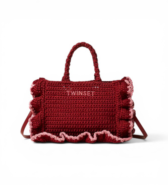 Para mujer. 261TD8291 Bolso Shopper Crochet con logo (OSFA), Casual, Rosa, Rafia