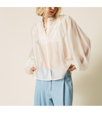 Twinset para mujer. 261TF2040 Camisa de gasa fruncida beige (38), Casual, Viscosa