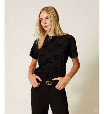 Twinset Para Mujer. 252TP2055 Camiseta Con Estampado Flocado Oval T Negro (L), Casual, AlgodóN, Manga Corta-image