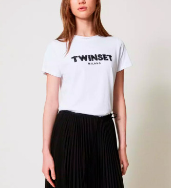 Twinset para mujer. 251TP2070 Camiseta con logo de letras bordadas blanco (XS), Casual, Algodón