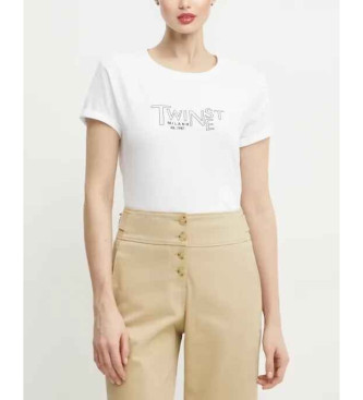 Twinset para mujer. 251TP2540 Camiseta logotipo blanco (S), Casual, Algodón, Manga corta