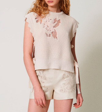 Twinset para mujer. 251TP3580 Chaleco de punto beige (S), Casual, Algodón
