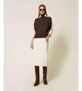 Twinset para mujer. 252TP2191 Falda midi de tejido scuba blanco (42), Casual, Viscosa