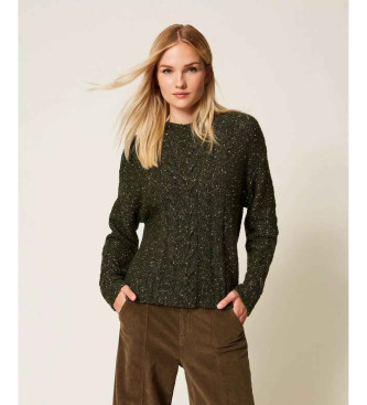 Twinset para mulher. 252TT3432 Camisola de lã com lurex verde (S), Casual