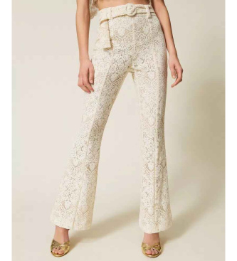 Para mujer. 261TT2314 Pantalón evasé de encaje con cinturón (40), Casual, Algodón
