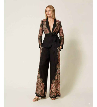 Twinset para mulher. 252TP2041 Calças Palazzo pretas (40), Preto, Casual, Multicolor, Viscoso