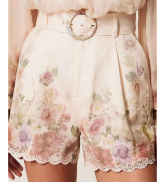 Twinset para mujer. 261TT2572 Shorts Con Cintura multicolor de lino (44), Beige, Casual