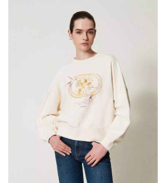 Sudadera con estampado de colibrí beige (M), Casual, Algodón