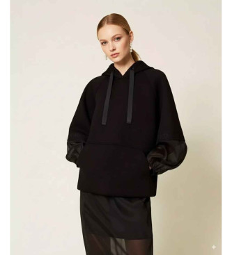 Twinset para mulher. 252TP2194 Camisola preta em tecido de esparguete e organza (40), Preto, Casual, Viscoso