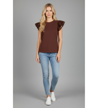 Twinset para mujer. 261TT2064 Camiseta Alette marrón (S), Casual, Algodón, Manga corta