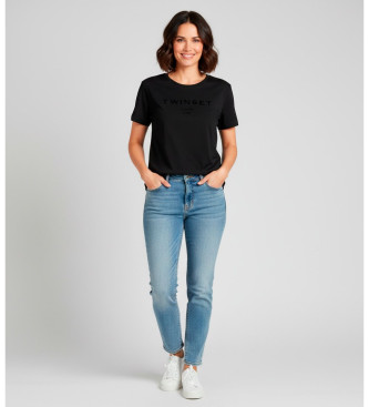 Twinset Para Mujer. 252TP2050 Camiseta Logotipo Negro (Xs), Casual, AlgodóN, Manga Corta-image