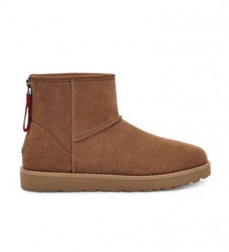 UGG para mulher. ClÃ¡ssico Mini Logotipo Zip Ankle Boots castanho