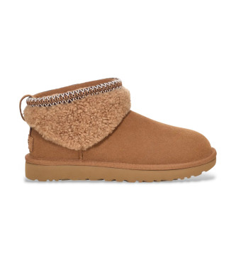 UGGvoor vrouwen. 1158263 Classic Ultra Mini Maxi krullend bruin leren enkellaarsjes (40), Leer, Plat, Geen, Casual, Homewear