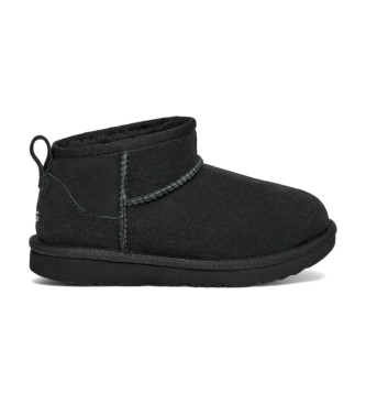 Ugg For Woman/girl. 1130750K Classic Ultra Mini Leather Booties Black (36), Flat, None, Casual, Homewear, Children's Fashion