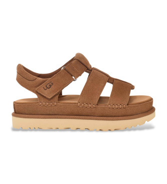 UGG para mujer. 1137890 Sandalias de piel Goldenstar Strap marrón (36), Plano, Velcro, Casual