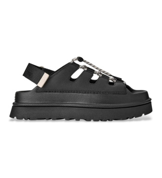 Ugg For Woman. 1179370 GoldenGlow Toggle Black Leather Sandals (41), 3 To 5 Cm, Velcro, Casual