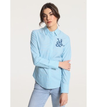 Victorio & Lucchino, V&L para mujer. 330118031 Camisa de manga larga a rayas horizontales azul (XS), Casual, Algodón